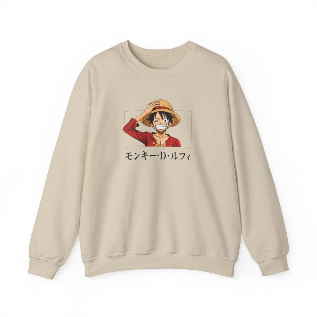 Crewneck Sweatshirt — Luffy Portrait with Japanese Text
