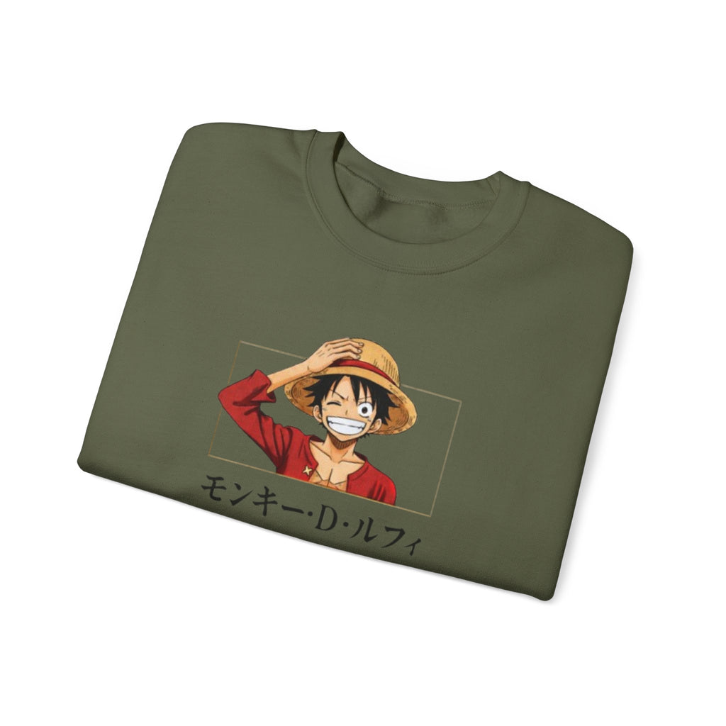 Crewneck Sweatshirt — Luffy Portrait with Japanese Text