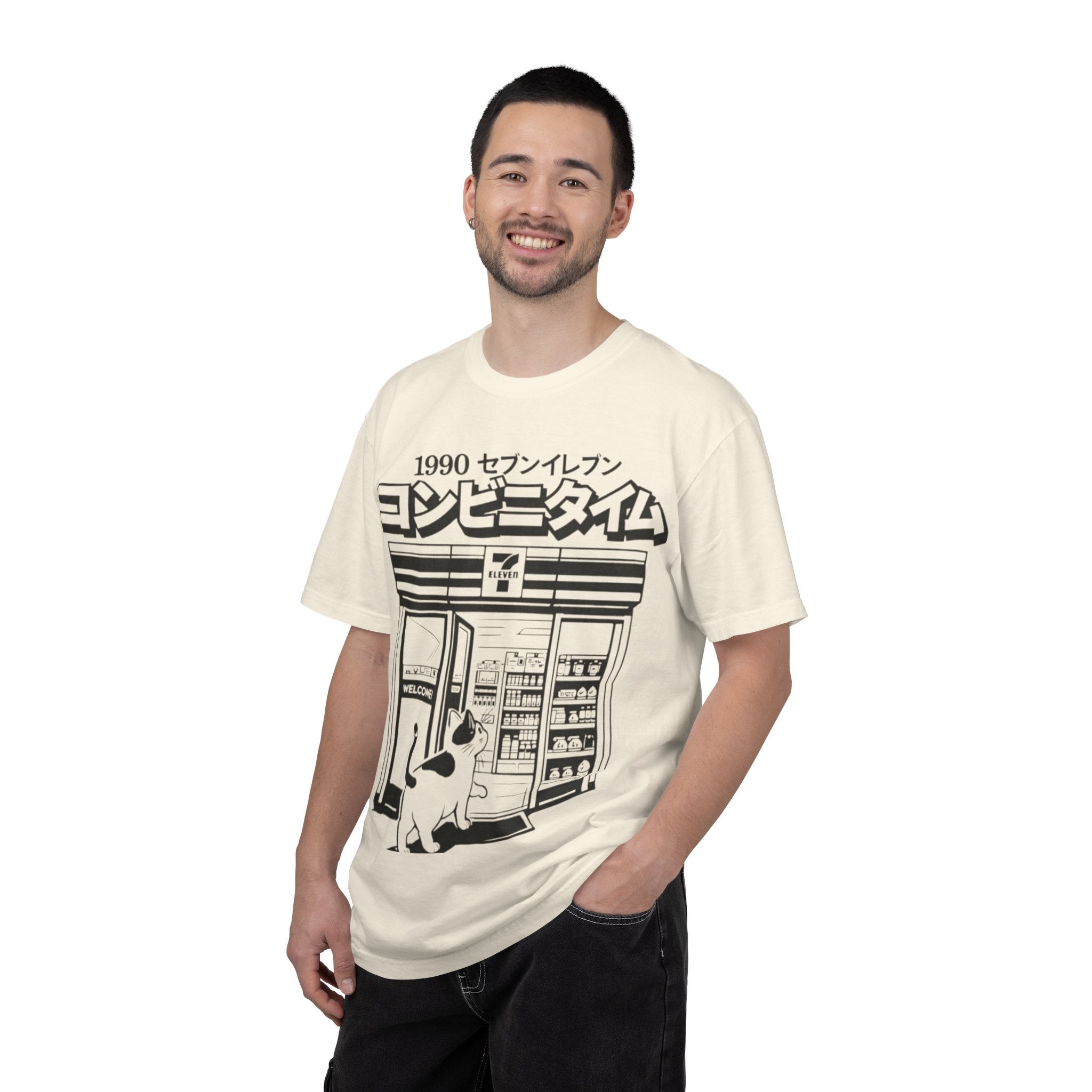 コンビニタイム 1990 Convenience Store Illustration T-shirt | Cat Graphic