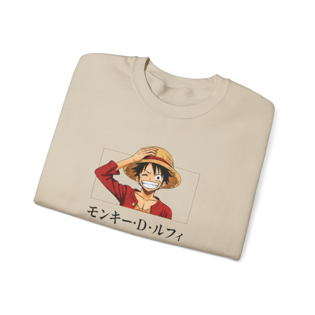 Crewneck Sweatshirt — Luffy Portrait with Japanese Text