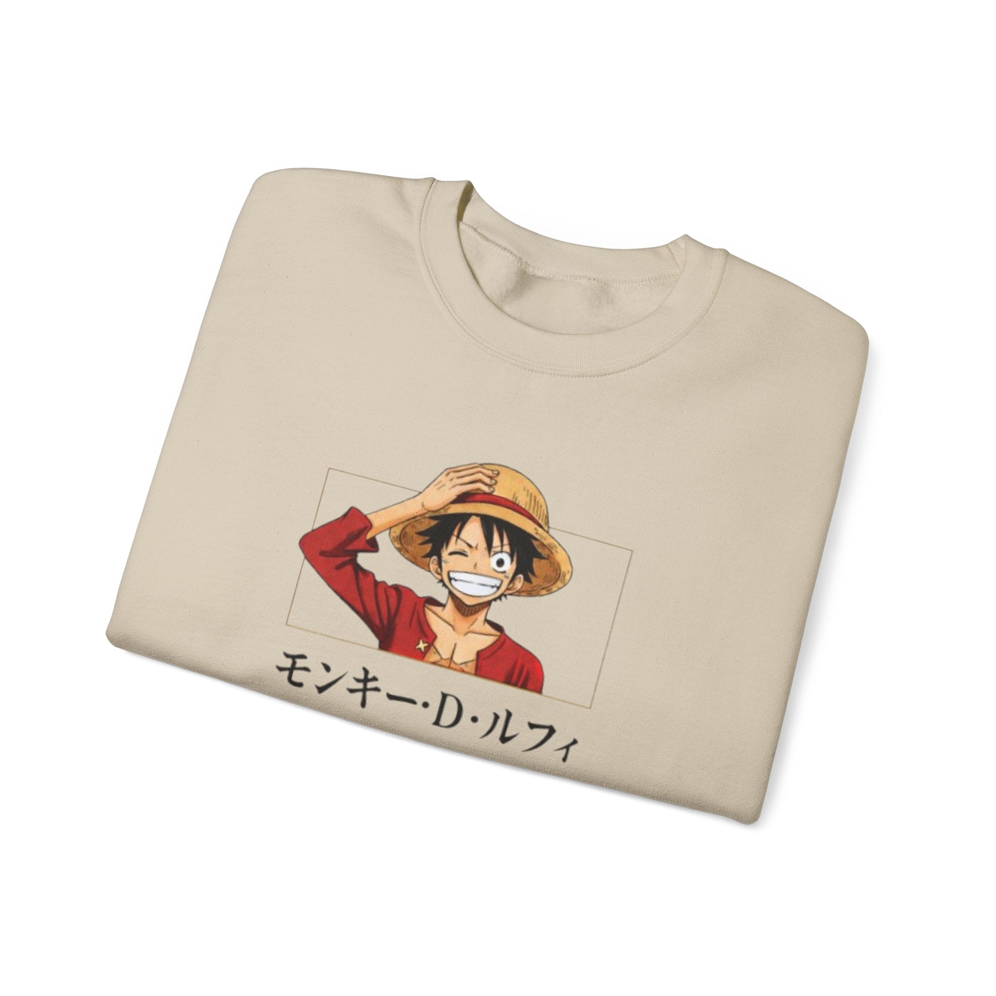 Crewneck Sweatshirt — Luffy Portrait with Japanese Text
