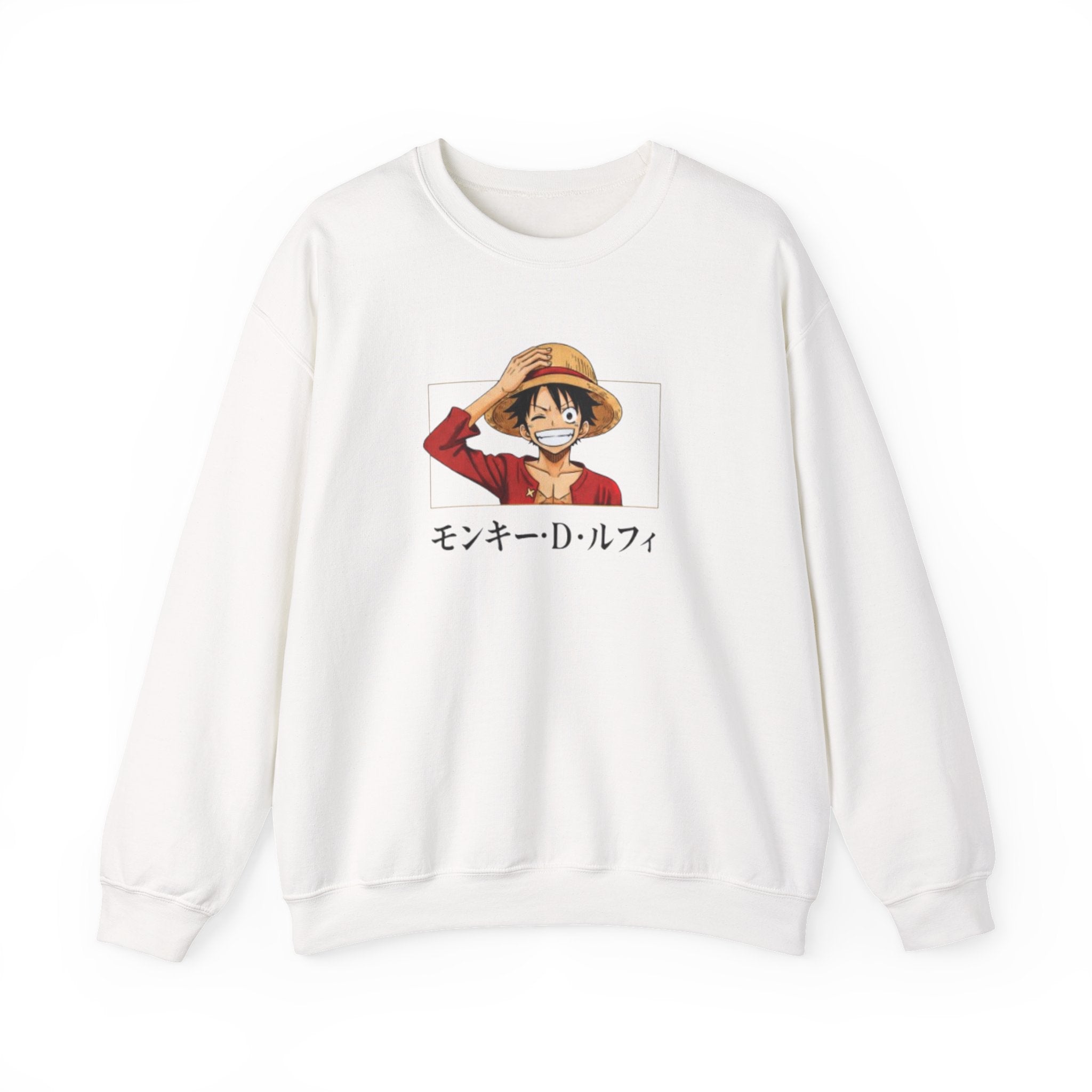 Crewneck Sweatshirt — Luffy Portrait with Japanese Text