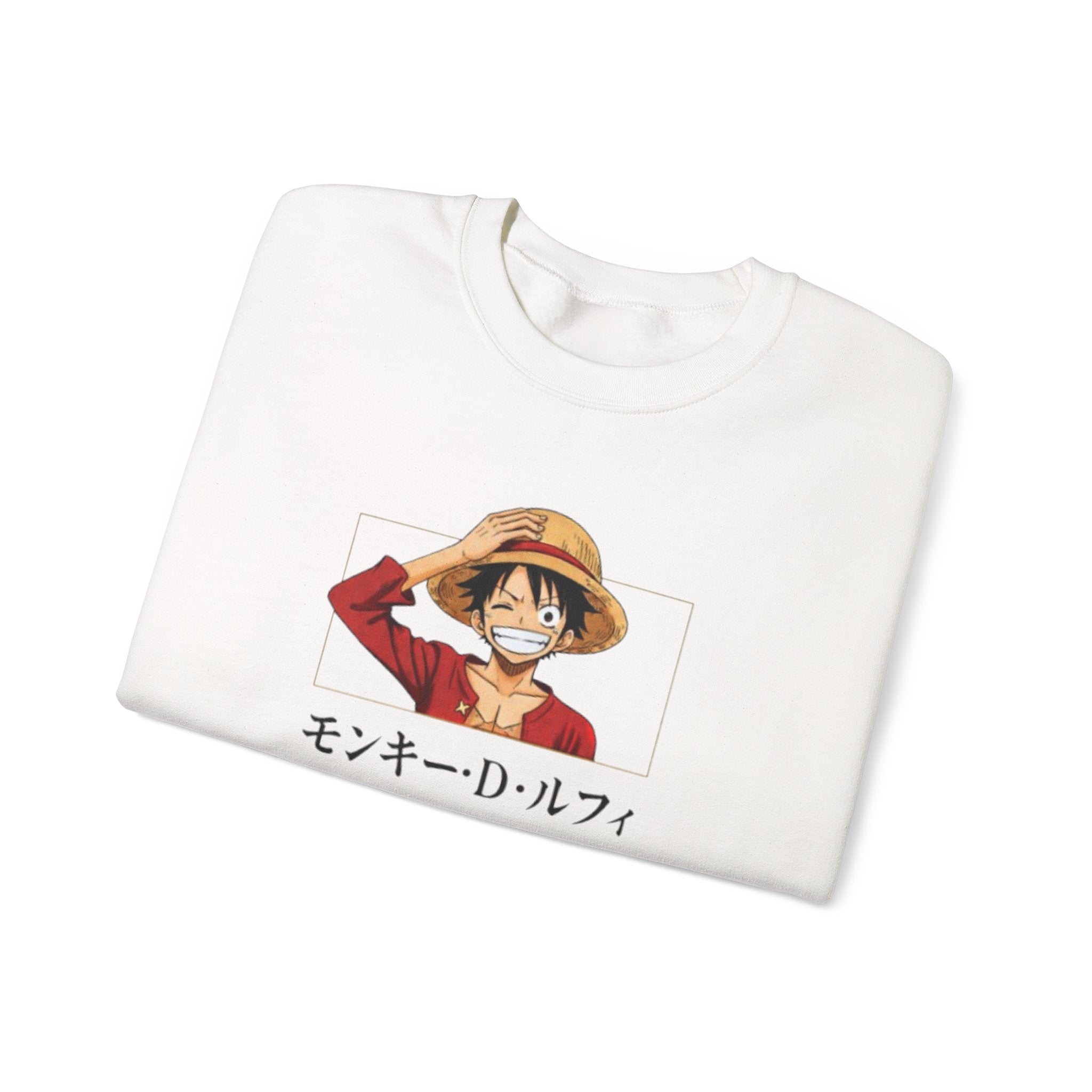 Crewneck Sweatshirt — Luffy Portrait with Japanese Text
