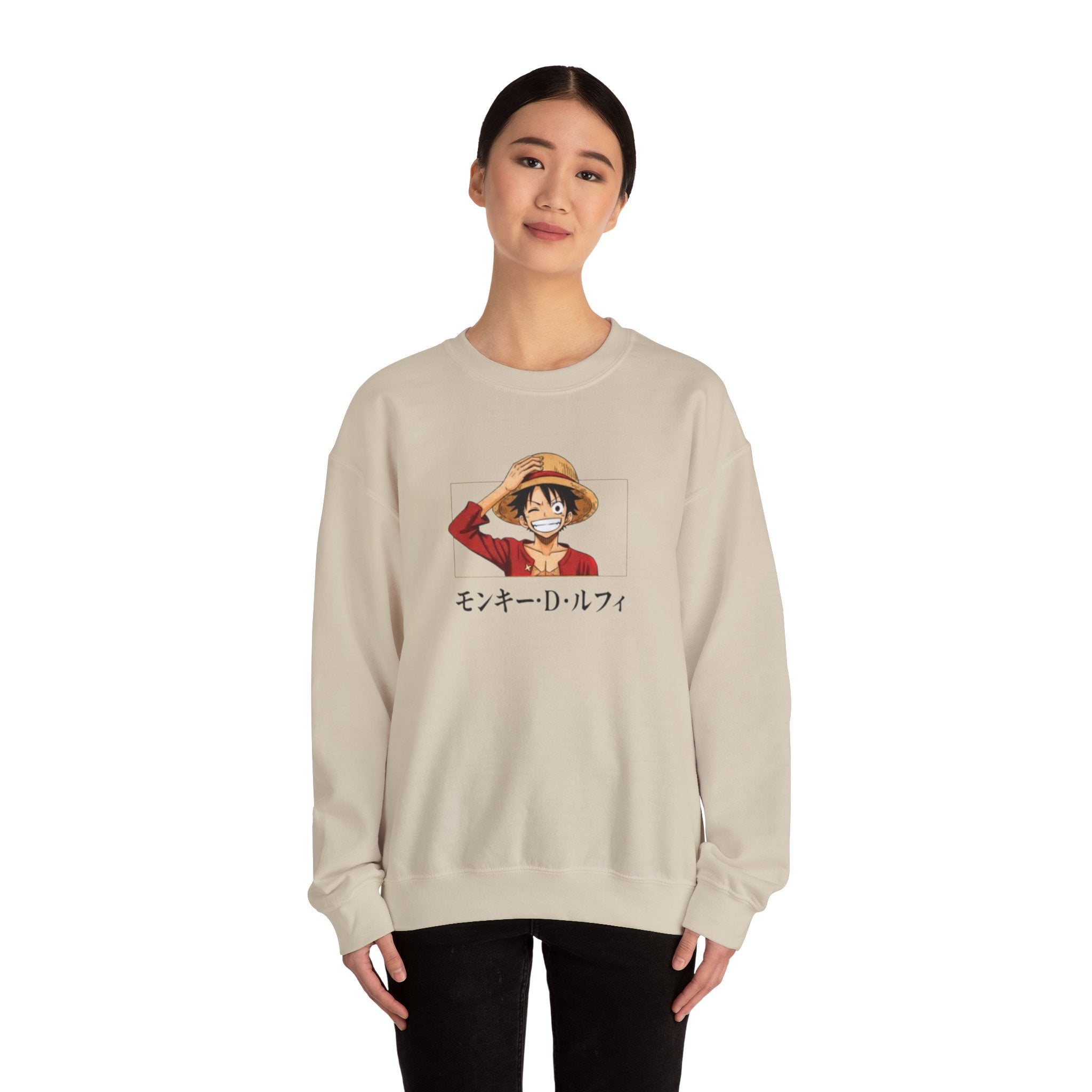 Crewneck Sweatshirt — Luffy Portrait with Japanese Text